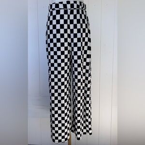 Lala Women’s High Waisted Wide Leg Pants Black & White Check Elastic Waist Sz M